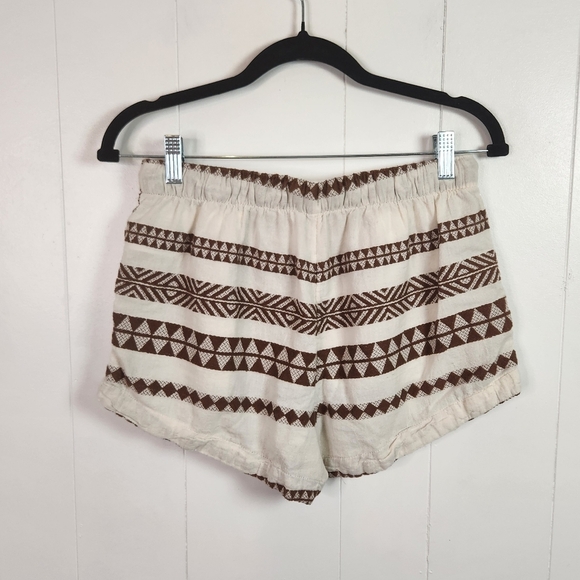 Aerie Cotton Low Rise Shorts Beige Brown Aztec Print Size Small Beach Boho Cute - Picture 3 of 8